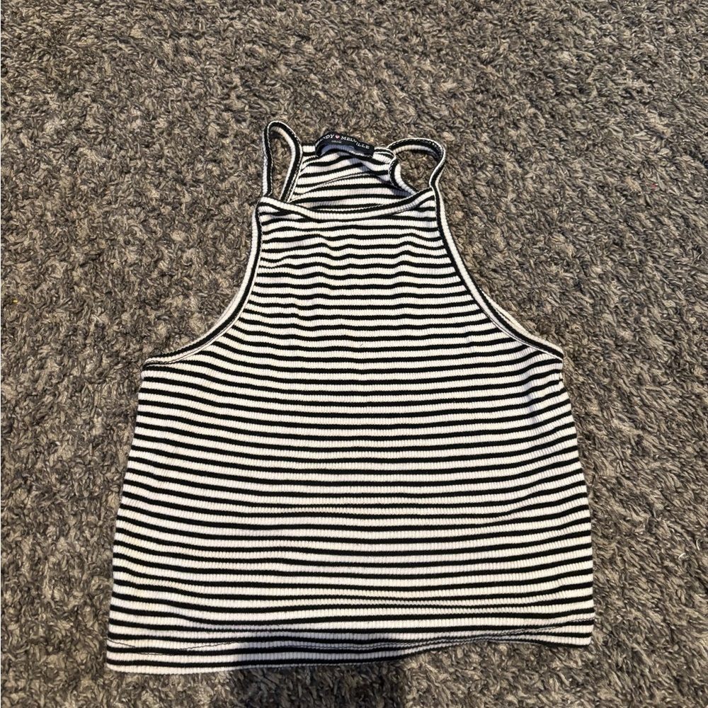 Brandy Melville Black and White Striped Crop Tank Top